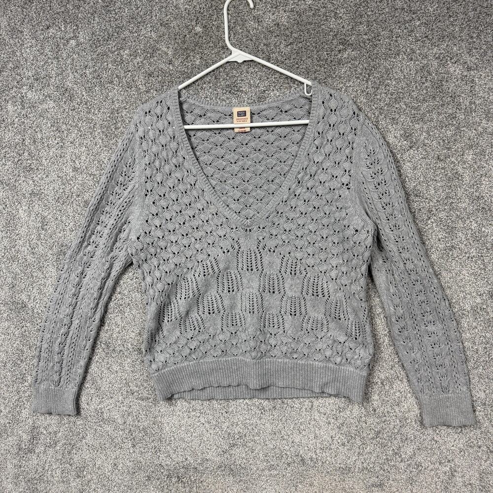 Vintage Y2K Faded Glory Sweater XL Gray Lightweight Crochet Layering Cottagecore